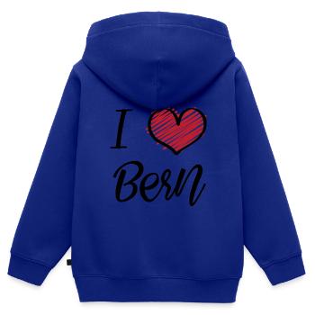 J’aime Berne - Sweat Premium à capuche zippé enfant bio - bleu roi - Dos - AI Model Kid Male (0cm)