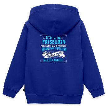 FRISEURIN - Kinder Premium Organic Zip Hoodie - Royalblau - Hinten - AI Model Kid Male (0cm)