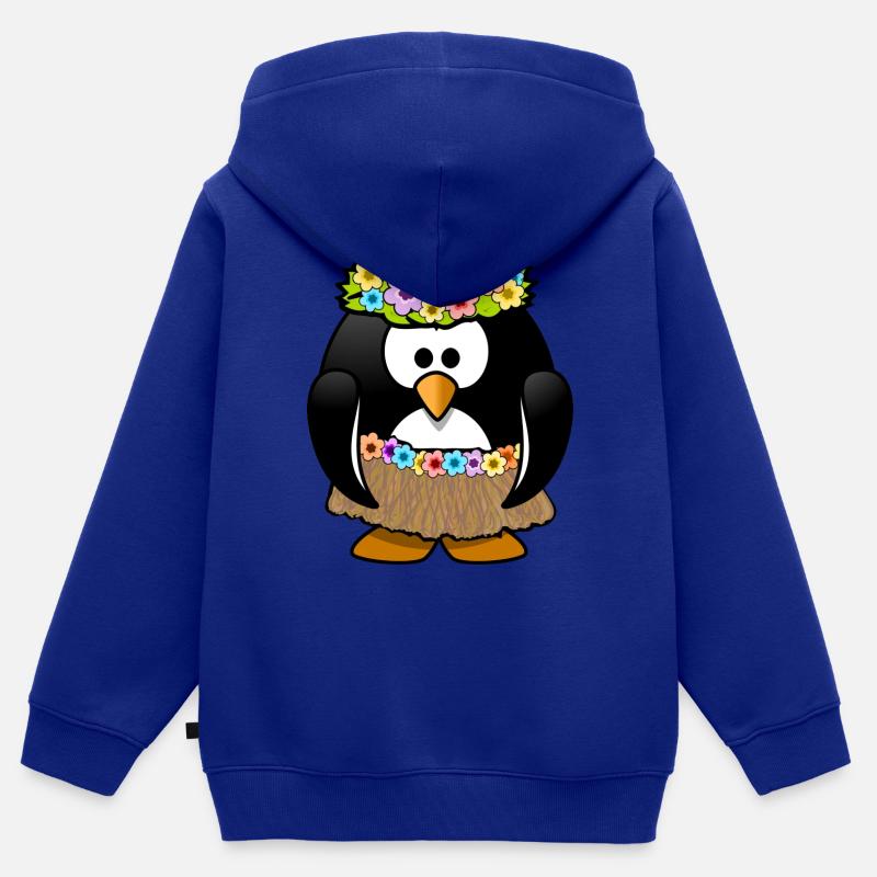 Pingouin dans les Caraïbes Styl. Idée de cadeau - Sweat Premium à capuche zippé enfant bio - bleu roi