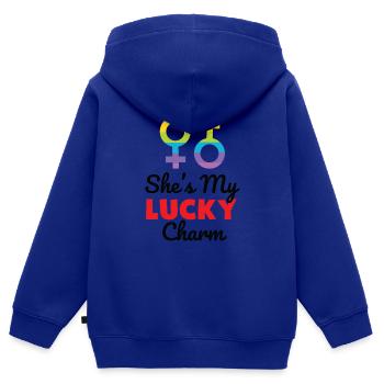 Sie ist mein Glücksbringer LGBTQ Regenbogen-Stolz-T-Shirt - Kinder Premium Organic Zip Hoodie - Royalblau - Hinten - AI Model Kid Male (0cm)