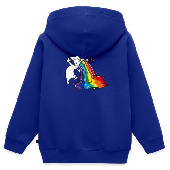 T-shirt drôle de cadeau d'arc-en-ciel de vomissement de chat - Sweat Premium à capuche zippé enfant bio - bleu roi - Dos - AI Model Kid Male (0cm)