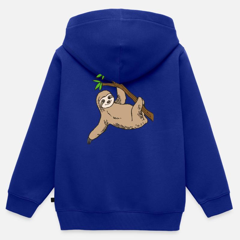 bradipo - Felpa Premium con cappuccio con zip bambino bio - blu royal