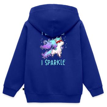 Je ne transpire pas I Sparkle Unicorn Gym Workout - Sweat Premium à capuche zippé enfant bio - bleu roi - Dos - AI Model Kid Male (0cm)