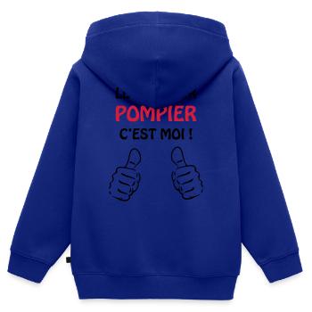 Pompier / Feu / Sécurité / Pompière / Urgences - Sweat Premium à capuche zippé enfant bio - bleu roi - Dos - AI Model Kid Male (0cm)