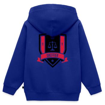 Greffier / Greffière / Loi / Tribunal / Justice - Sweat Premium à capuche zippé enfant bio - bleu roi - Dos - AI Model Kid Male (0cm)