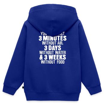 Bushcraft, Survival, Bushcrafter, Bushcrafting - Sweat Premium à capuche zippé enfant bio - bleu roi - Dos - AI Model Kid Male (0cm)