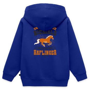 Haflinger - Kinder Premium Organic Zip Hoodie - Royalblau - Hinten - AI Model Kid Male (0cm)