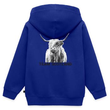 Écosse - Sweat Premium à capuche zippé enfant bio - bleu roi - Dos - AI Model Kid Male (0cm)
