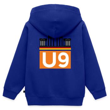 Métro de Berlin - Sweat Premium à capuche zippé enfant bio - bleu roi - Dos - AI Model Kid Male (0cm)
