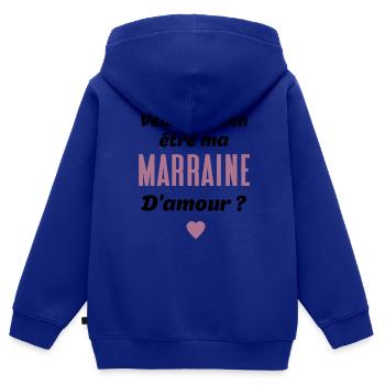 Veux-tu être ma marraine d'amour-annonce naissance - Sweat Premium à capuche zippé enfant bio - bleu roi - Dos - AI Model Kid Male (0cm)