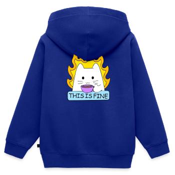This Is Fine Cat - Kids Premium Organic Zip-up Hoodie - royal blue - Back - AI Model Kid Male (0cm)