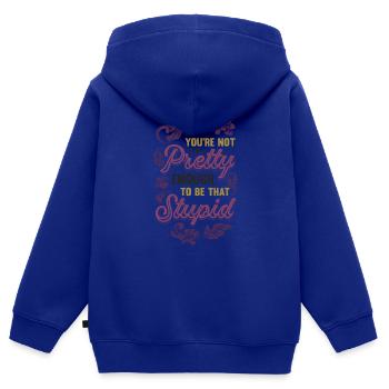 Du bist nicht hübsch genug, um dumm zu sein. - Kinder Premium Organic Zip Hoodie - Royalblau - Hinten - AI Model Kid Male (0cm)