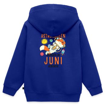 Im Juni geboren - Fuchs Astronaut im Weltall - Kinder Premium Organic Zip Hoodie - Royalblau - Hinten - AI Model Kid Male (0cm)