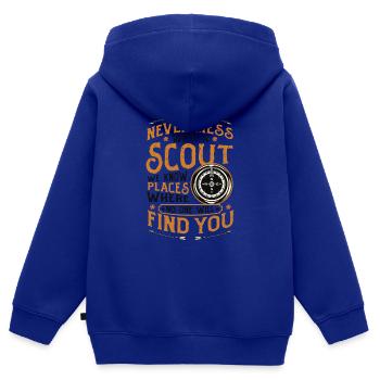 Leg dich niemals mit einem Scout an - Kinder Premium Organic Zip Hoodie - Royalblau - Hinten - AI Model Kid Male (0cm)