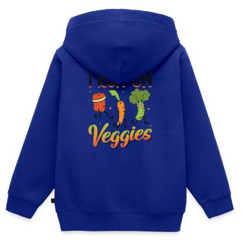 Je cours pour Veggies - Sweat Premium à capuche zippé enfant bio - bleu roi - Dos - AI Model Kid Male (0cm)