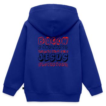 Bacon Une autre raison pour laquelle je sais que Jésus m’aime 4 - Sweat Premium à capuche zippé enfant bio - bleu roi - Dos - AI Model Kid Male (0cm)