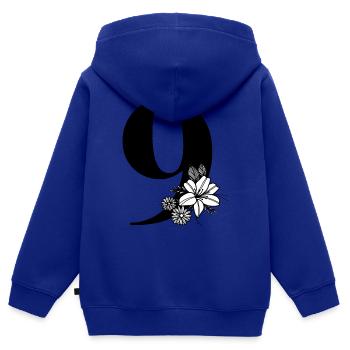 Numéro 9 - Sweat Premium à capuche zippé enfant bio - bleu roi - Dos - AI Model Kid Male (0cm)
