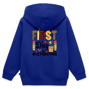 Joyeux Premier Jour D'école - Sweat Premium à capuche zippé enfant bio - bleu roi - Dos - AI Model Kid Male (0cm)