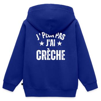 je peux pas j'ai crèche cadeau citation humour - Sweat Premium à capuche zippé enfant bio - bleu roi - Dos - AI Model Kid Male (0cm)