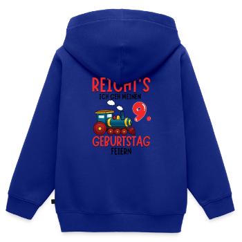 9. Geburtstag Geburtstagsgeschenk mit Eisenbahn - Kinder Premium Organic Zip Hoodie - Royalblau - Hinten - AI Model Kid Male (0cm)