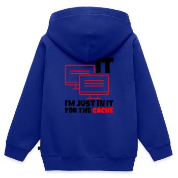 I'm Just In It For The Cache 2 - Kids Premium Organic Zip-up Hoodie - royal blue - Back - AI Model Kid Male (0cm)