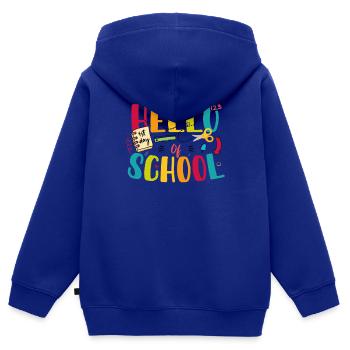 Bonjour Premier Jour D'école - Sweat Premium à capuche zippé enfant bio - bleu roi - Dos - AI Model Kid Male (0cm)