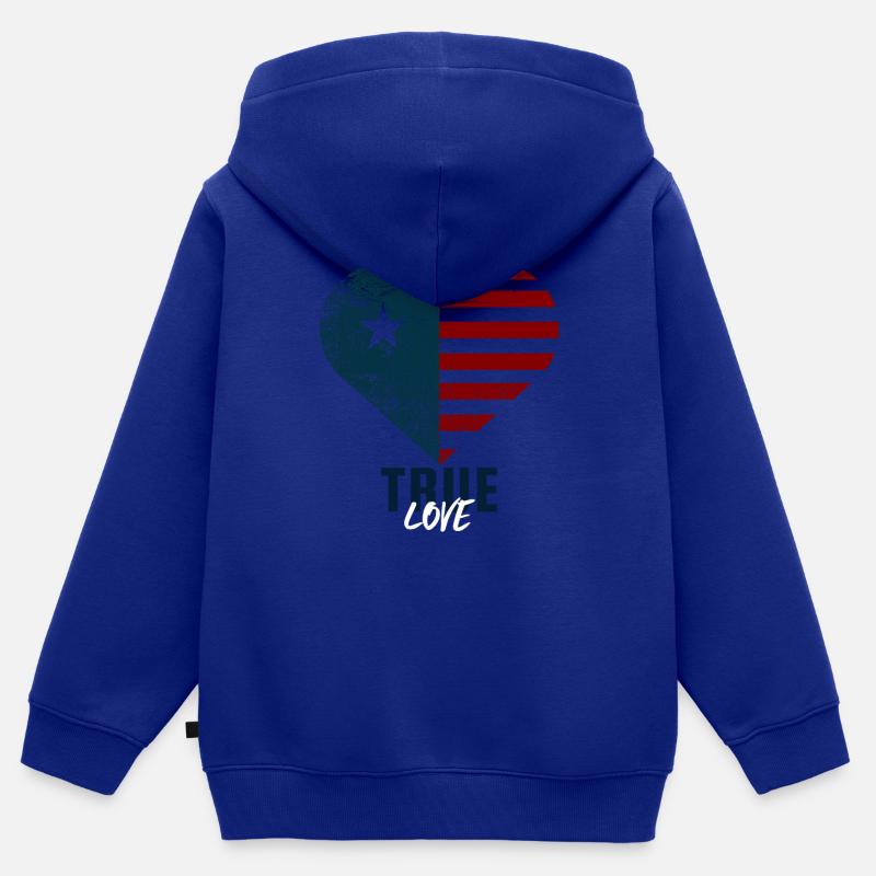 Le véritable amour américain - Sweat Premium à capuche zippé enfant bio - bleu roi