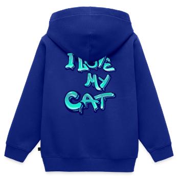 J’aime mon chat - Sweat Premium à capuche zippé enfant bio - bleu roi - Dos - AI Model Kid Male (0cm)