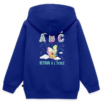 Retour à l'école - Le cadeau rentrée scolaire - Sweat Premium à capuche zippé enfant bio - bleu roi - Dos - AI Model Kid Male (0cm)
