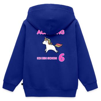 Achtung ich bin schon 6 - Kinder Premium Organic Zip Hoodie - Royalblau - Hinten - AI Model Kid Male (0cm)