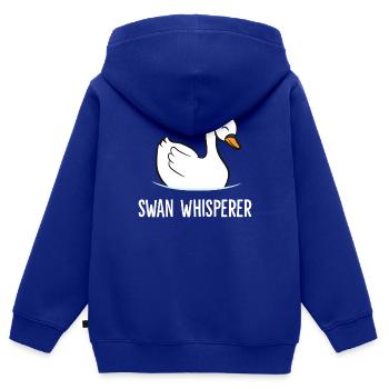 Swan Whisperer Cher Cygne Oiseaux - Sweat Premium à capuche zippé enfant bio - bleu roi - Dos - AI Model Kid Male (0cm)
