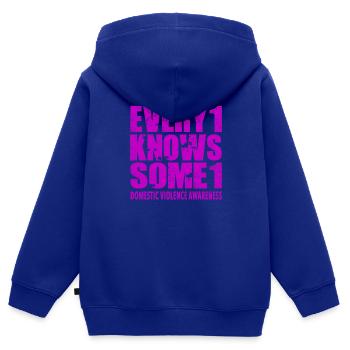 Domestic Violence Awareness 2022 #Every1KnowsSome1 - Kids Premium Organic Zip-up Hoodie - royal blue - Back - AI Model Kid Male (0cm)