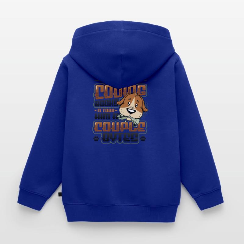 Dog Bytes Code Computer Joke Programming Kids Premium Organic Zip-up Hoodie