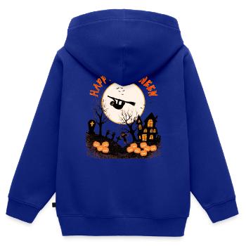 HAPPY HALLOWEEN SLOTH IN THE MOONLIGHT - Kids Premium Organic Zip-up Hoodie - royal blue - Back - AI Model Kid Male (0cm)