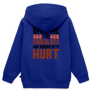 Give Me The Chocolate And Nobody Gets Hurt - Kinder Premium Organic Zip Hoodie - Royalblau - Hinten - AI Model Kid Male (0cm)