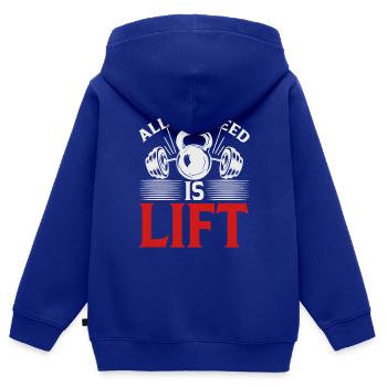 Training - Kinder Premium Organic Zip Hoodie - Royalblau - Hinten - AI Model Kid Male (0cm)