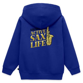 Ich Habe Ein Aktives Saxleben, Jazz-Saxophon. - Kinder Premium Organic Zip Hoodie - Royalblau - Hinten - AI Model Kid Male (0cm)