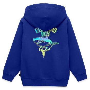 Birthday Boy - Thème Requin - Sweat Premium à capuche zippé enfant bio - bleu roi - Dos - AI Model Kid Male (0cm)
