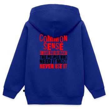 Le bon sens est comme le déodorant 3 - Sweat Premium à capuche zippé enfant bio - bleu roi - Dos - AI Model Kid Male (0cm)