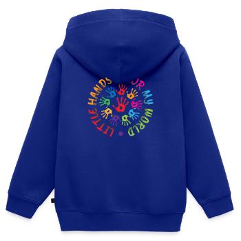 Les petites mains colorent mon enseignante de maternelle mondiale - Sweat Premium à capuche zippé enfant bio - bleu roi - Dos - AI Model Kid Male (0cm)