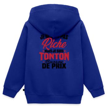 Je ne suis pas riche mais je suis tonton - Sweat Premium à capuche zippé enfant bio - bleu roi - Dos - AI Model Kid Male (0cm)