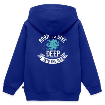 Né pour plonger profondément dans la mer - Sweat Premium à capuche zippé enfant bio - bleu roi - Dos - AI Model Kid Male (0cm)