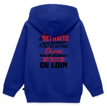 Avec l'age on reconnaît les cons de loin - Sweat Premium à capuche zippé enfant bio - bleu roi - Dos - AI Model Kid Male (0cm)