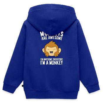 Affen sind fantastisch. Ich bin fantastisch, also - Kinder Premium Organic Zip Hoodie - Royalblau - Hinten - AI Model Kid Male (0cm)