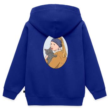 Histoire de l’art Arts visuels Vermeer Fille Chat - Sweat Premium à capuche zippé enfant bio - bleu roi - Dos - AI Model Kid Male (0cm)