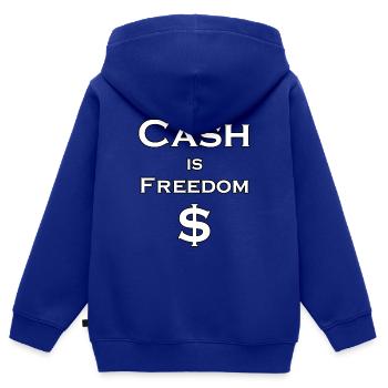Cash is FREEDOM $ - weiß mit schwarzem Rand - Kinder Premium Organic Zip Hoodie - Royalblau - Hinten - AI Model Kid Male (0cm)