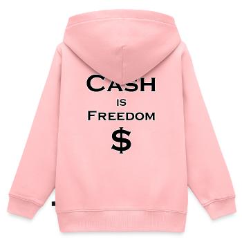 L’argent comptant est FREEDOM $ - noir avec bordure blanche - Sweat Premium à capuche zippé enfant bio - rose - Dos - AI Model Kid Female (0cm)