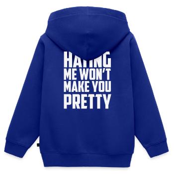 MICH ZU HASSEN WIRD DICH NICHT HÜBSCH MACHEN - Kinder Premium Organic Zip Hoodie - Royalblau - Hinten - AI Model Kid Male (0cm)