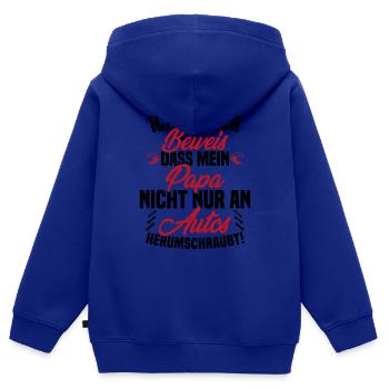 Ich Bin der Beweis DASS Papa Nicht nur an Autos - Kinder Premium Organic Zip Hoodie - Royalblau - Hinten - AI Model Kid Male (0cm)