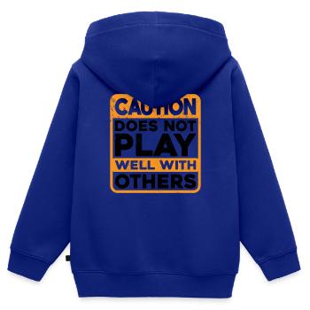 Caution Does Not Play Well With Others 38 - Kinder Premium Organic Zip Hoodie - Royalblau - Hinten - AI Model Kid Male (0cm)
